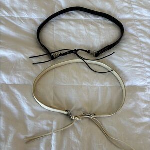 Banana Republic Womens small belt black white leather silver buckle 
Set of 2